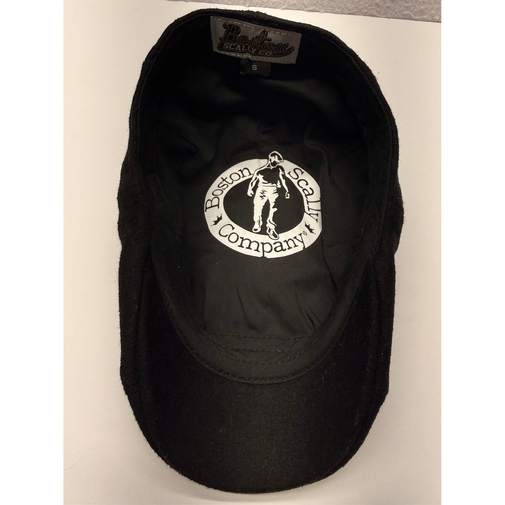 Boston Scally Co Mens Black Flat Cap Scally Hat Wool Blend Size Small